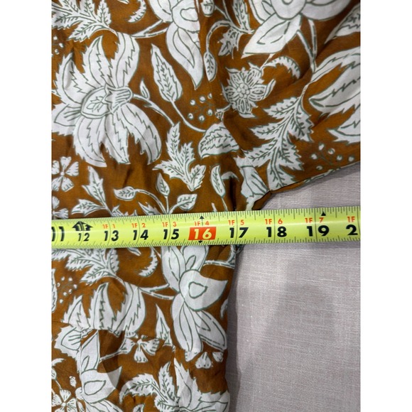 Hannah Artwear Silk Floral Mini Dress Ochre Brown Woodblock Print Size 1 - Picture 5 of 9